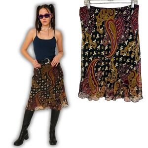 Tabloid Women's Y2K Ruffle Hem Black Paisley Grunge Fairy Goth Whimsy Grunge L